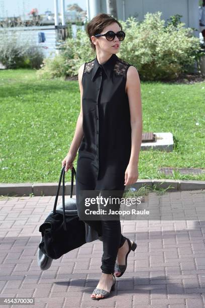 Felicity Jones is seen arriving at Venice Airport during The 71st Venice International Film Festival on August 30, 2014 in Venice, Italy.