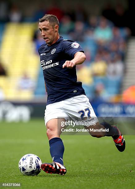 Scott McDonald of Millwall in action during the Sky Bet Championship match between Millwall and Blackpool at The Den on August 30, 2014 in London,...