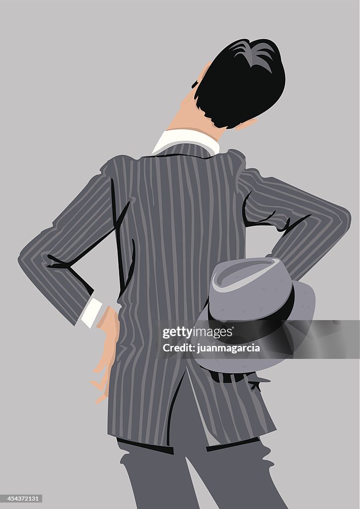 Estilo de hombre vestido 20 s back observando atentamente.