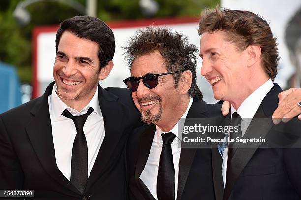 Actors Chris Messina and Al Pacino with director David Gordon Green attends the 'Manglehorn' premiere during 71st Venice Film Festival on August 30,...