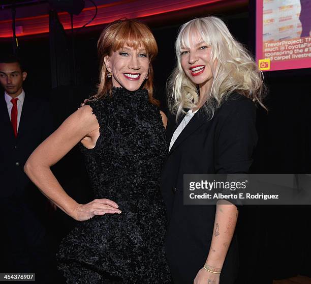 Host Kathy Griffin and singer Sia attend "TrevorLIVE LA" honoring Jane Lynch and Toyota for the Trevor Project at Hollywood Palladium on December 8,...