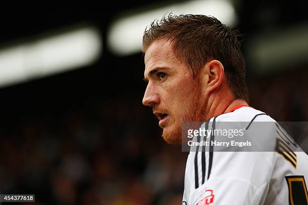 Ross McCormack of Fulham in action during the Sky Bet Championship match between Fulham and Cardiff City at Craven Cottage on August 30, 2014 in...