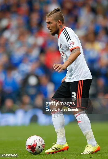 Konstantinos Stafylidis of Fulham in action during the Sky Bet Championship match between Fulham and Cardiff City at Craven Cottage on August 30,...