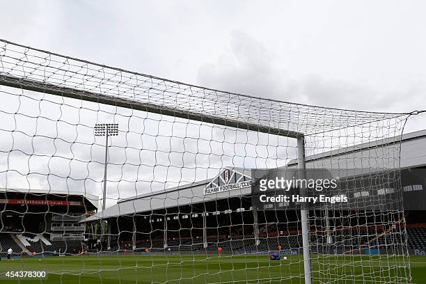 General view of the pitch ahead of the Sky Bet Championship match between Fulham and Cardiff City at Craven Cottage on August 30, 2014 in London,...