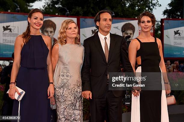 Dominique Lemonnier, President of the Jury Alexandre Desplat with their daughters attends the 'Three Hearts' - Premiere during the 71st Venice Film...