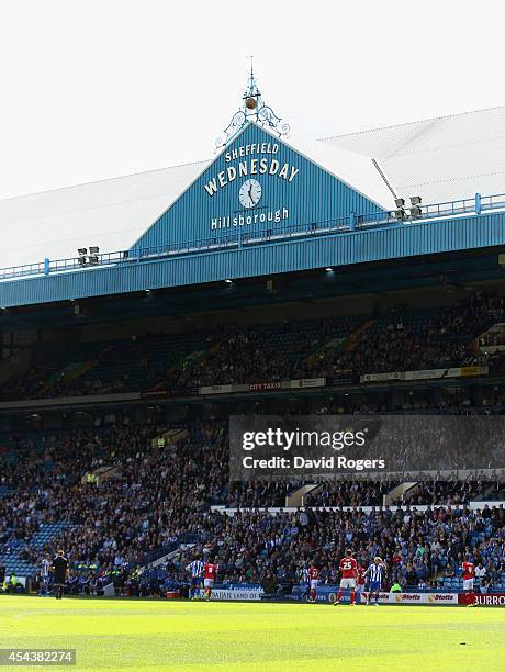 The Sheffield Wednesday signage above the main stand during the Sky Bet Championship match between Sheffield Wednesday and Nottingham Forest at...