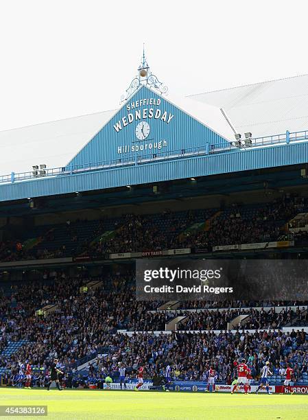 The Sheffield Wednesday signage above the main stand during the Sky Bet Championship match between Sheffield Wednesday and Nottingham Forest at...