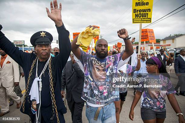 Michael Brown Sr. Joins demonstrators at a rally for Michael Brown August 30, 2014 in Ferguson, Missouri. Michael Brown, an 18-year-old unarmed...