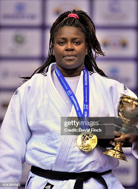 London Olympic gold medallist and now o78kg gold medallist, Idalys Ortiz of Cuba stands on the podium during the Chelyabinsk Judo World Championships...