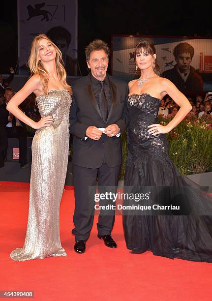 Actor Al Pacino , girlfriend Lucila Sola and Camila Sola attend the 'The Humbling' premiere during the 71st Venice Film Festival on August 30, 2014...