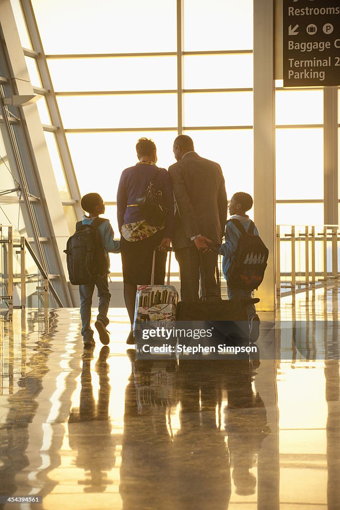 Family leaving airport