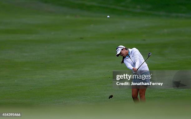 Mi Jung Hur of South Korea chips opn the 1st hole during the third round of the LPGA Portland Classic at the Columbia Edgewater Country Club on...