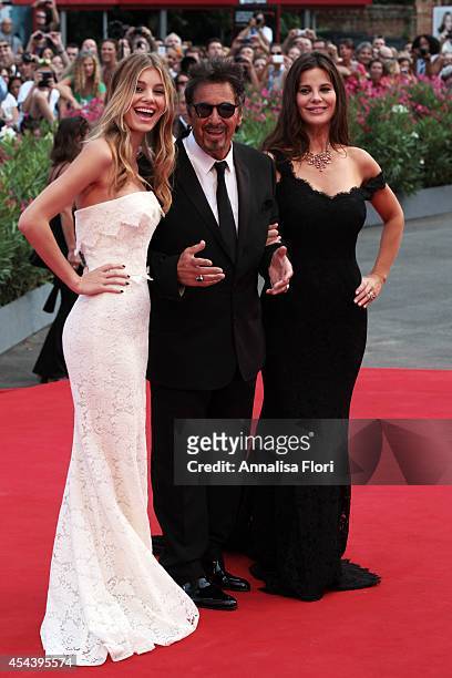 Camila Sola, actor Al Pacino and Lucila Sola attend the 'Manglehorn' premiere during the 71st Venice Film Festival at the Palazzo del Cinema on...