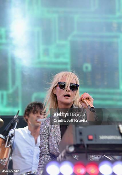 Recording artist Emily Haines of Metric performs on the Dylan Stage during day 1 of the 2014 Budweiser Made in America Festival at Los Angeles Grand...