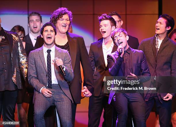 The Cast of Glee perform onstage at "TrevorLIVE LA" honoring Jane Lynch and Toyota for the Trevor Project at Hollywood Palladium on December 8, 2013...