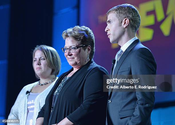 Cynthia Bitney and Actor/Producer Shane Bitney Crone speak onstage at "TrevorLIVE LA" honoring Jane Lynch and Toyota for the Trevor Project at...