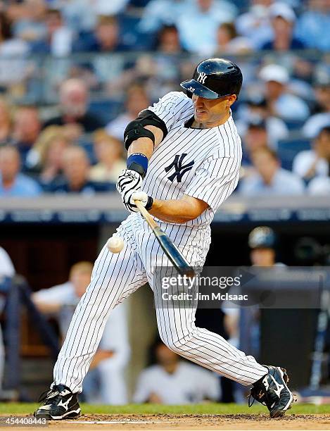 Travis Hafner of the New York Yankees in action against the Kansas City Royals at Yankee Stadium on July 10, 2013 in the Bronx borough of New York...