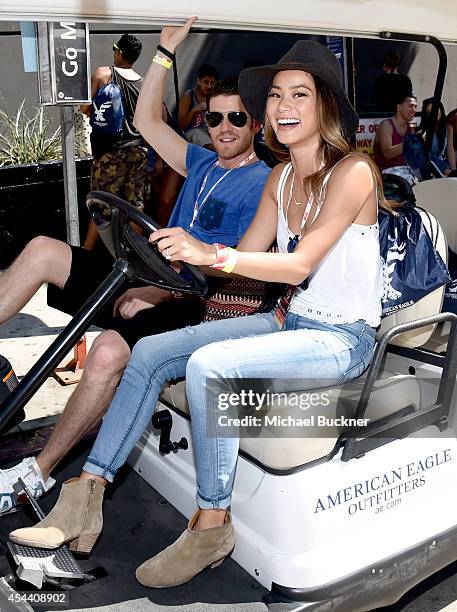 Actors Bryan Greenberg and Jamie Chung, wearing American Eagle Sky High Demin, attend American Eagle Outfitters Celebrates the Budweiser Made in...