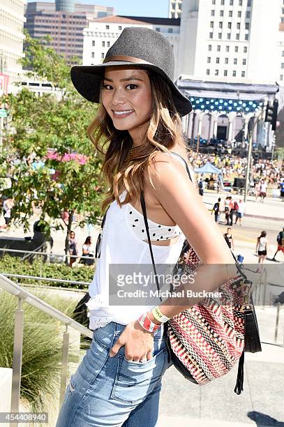 Actress Jamie Chung, wearing American Eagle Sky High Demin, attends American Eagle Outfitters Celebrates the Budweiser Made in America Music Festival...