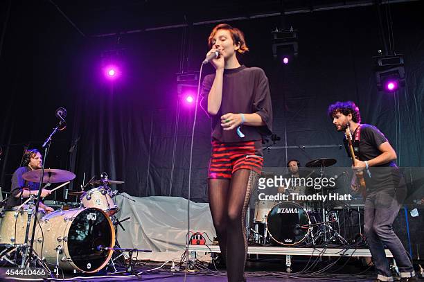 Channy Leaneagh of Polica performs at the 2014 Bumbershoot Music Festival on August 30, 2014 in Seattle, Washington.