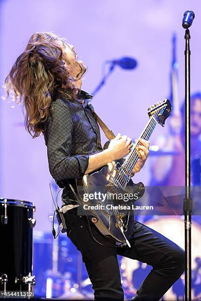 Guitarist Daniel Wayne Sermon of Imagine Dragons performs during Day 1 of the Budweiser Made in America festival at Los Angeles Grand Park on August...