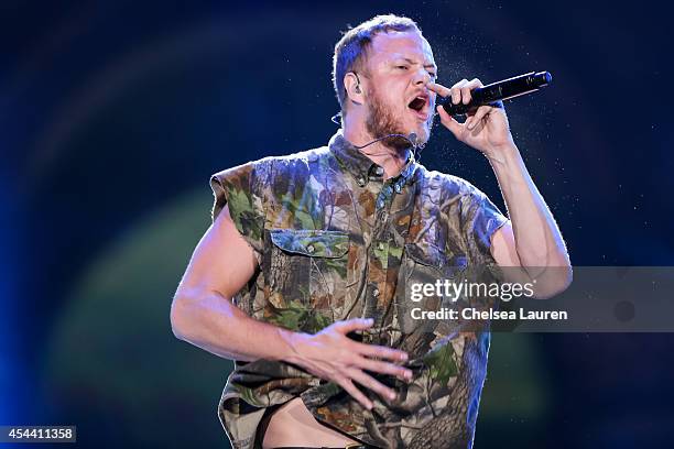 Vocalist Dan Reynolds of Imagine Dragons performs during Day 1 of the Budweiser Made in America festival at Los Angeles Grand Park on August 30, 2014...