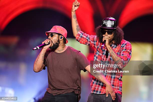 Rappers Schoolboy Q and Ab-Soul perform during Day 1 of the Budweiser Made in America festival at Los Angeles Grand Park on August 30, 2014 in Los...