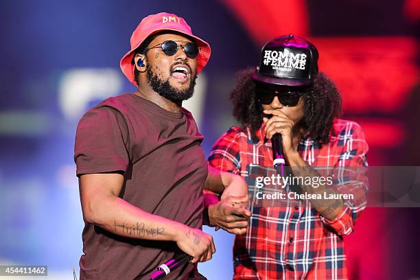 Rappers Schoolboy Q and Ab-Soul perform during Day 1 of the Budweiser Made in America festival at Los Angeles Grand Park on August 30, 2014 in Los...