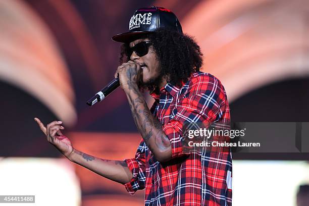 Rapper Ab-Soul performs during Day 1 of the Budweiser Made in America festival at Los Angeles Grand Park on August 30, 2014 in Los Angeles,...
