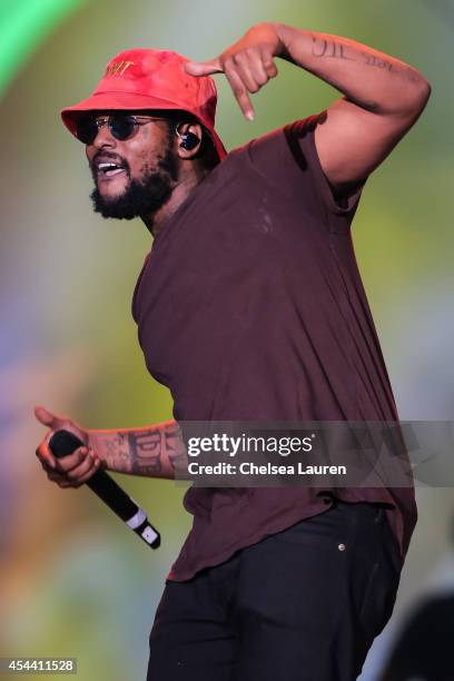 Rapper Schoolboy Q performs during Day 1 of the Budweiser Made in America festival at Los Angeles Grand Park on August 30, 2014 in Los Angeles,...