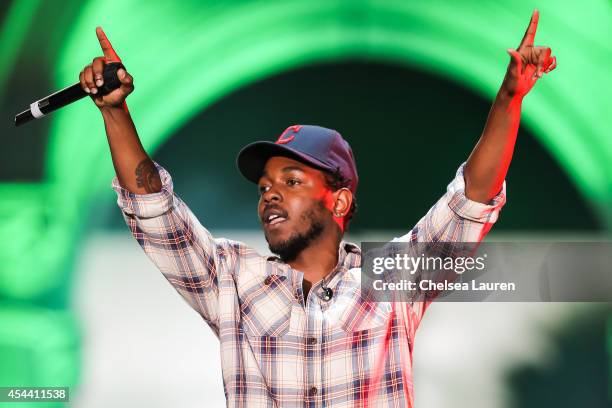 Rapper Kendrick Lamar performs during Day 1 of the Budweiser Made in America festival at Los Angeles Grand Park on August 30, 2014 in Los Angeles,...