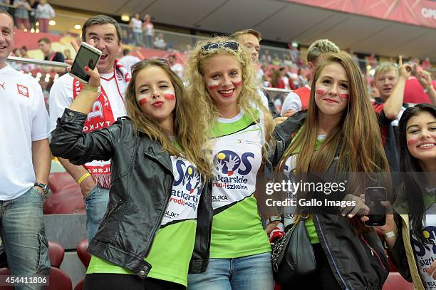 Polish fans during the 2014 FIVB Mens World Championship Opening Ceremony at the National Stadium on August 30, 2014 in Warsaw, Poland.