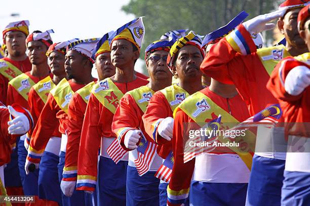 Malaysian wearing national dress called 'baju melayu' during the celebrations of the 57th National Day of Malaysia in Johor Malaysia on August 31,...