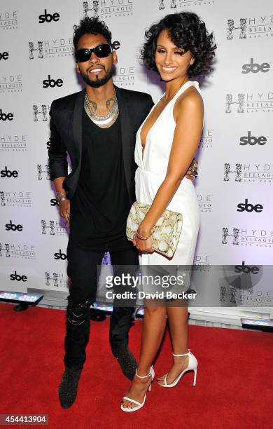 Singer Miguel and actress/model Nazanin Mandi arrive at Hyde Bellagio at the Bellagio on August 30, 2014 in Las Vegas, Nevada.