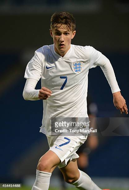 Callum Gribbin of England during the Under 17 International match between England U17 and Portugal U17 at Proact Stadium on August 29, 2014 in...