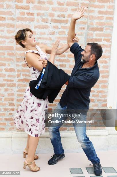 Paola Cortellesi and Fausto Brizzi attend the Kineo Award Photocall during the 71st Venice Film Festival at Hotel Excelsior on August 31, 2014 in...