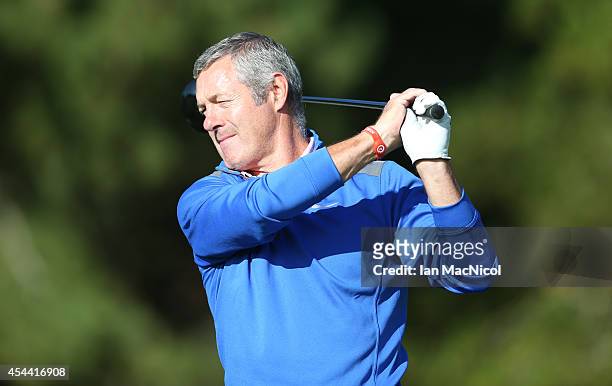 Gavin Hastings tee's off during day four of the Aberdeen Asset Management Ladies Scottish Open at Archerfield Links Golf Course on August 31, 2014...