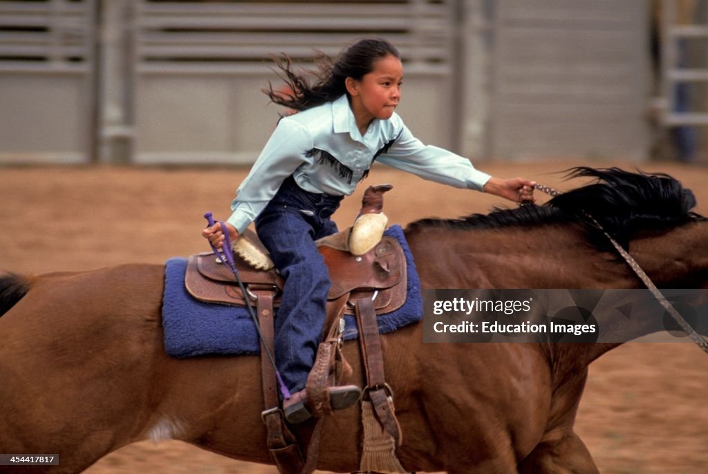 Shonto Rodeo Navajo Rodeo, Shonto, Arizona, Girl Riding Horse. News Photo - Getty Images