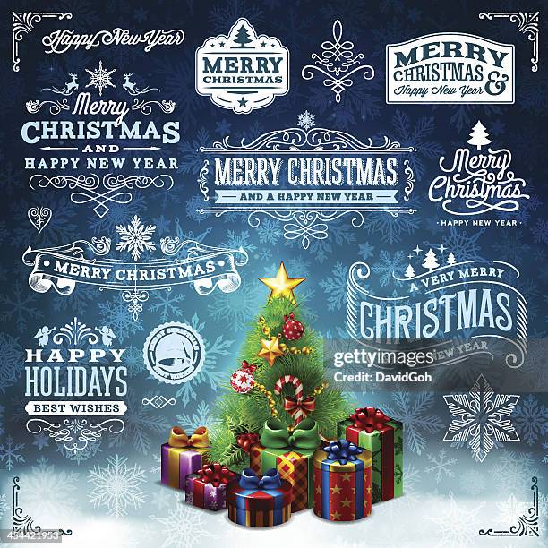 christmas label set - christmas font stock illustrations