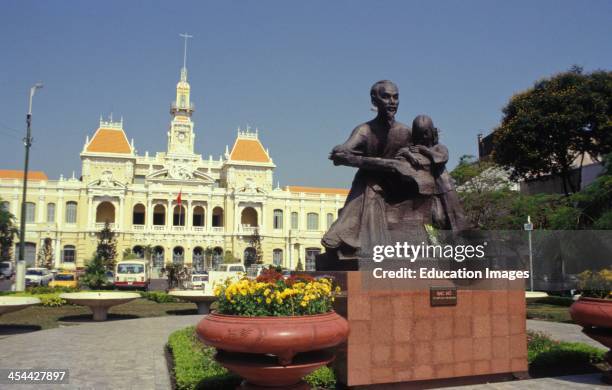 Vietnam, Ho Chi Minh City Hotel De Ville Luxury Hotel With Statue In Front.