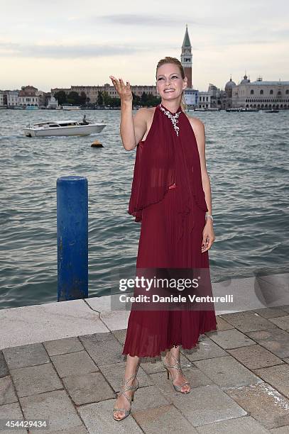 Uma Thurman attends the Chopard And Vanity Fair Present 'Backstage At Cinecitta' Exhibition - Red Carpet - 71st Venice Film Festival at Cipriani...