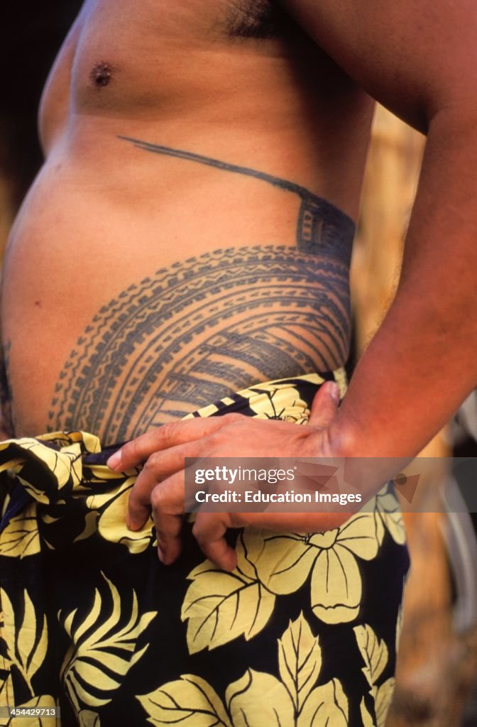 Apia, Capital, Close Up Of Tattoos On Mans Torso