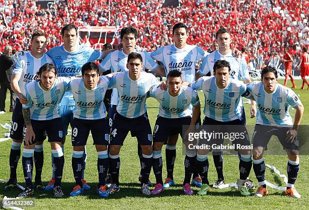 Players of Racing Club pose for a photo prior a match between Independiente and Racing as part of fifth round of Torneo de Transicion 2014 at...