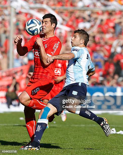 Sebastian Penco of Independiente in action during a match between Independiente and Racing as part of fifth round of Torneo de Transicion 2014 at...