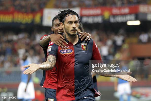 Mauricio Pinilla of Genoa CFC celebrate a goal during the Serie A match between Genoa CFC and SSC Napoli at Stadio Luigi Ferraris on August 31, 2014...