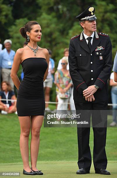 Model wearing sponsors jewelley look on during the final round of the 71st Italian Open Damiani at Circolo Golf Torino on August 31, 2014 in Turin,...