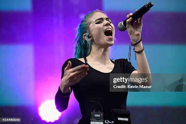 Claire Boucher of Grimes performs onstage at the 2014 Budweiser Made In America Festival at Benjamin Franklin Parkway on August 30, 2014 in...