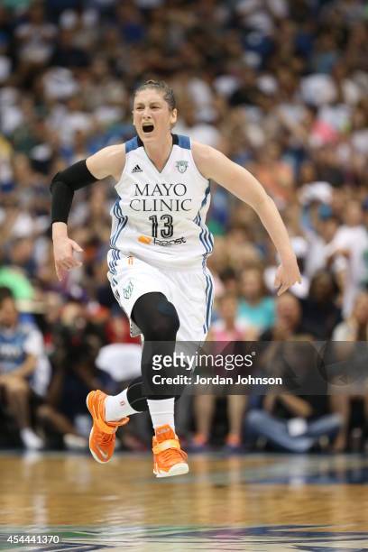 Lindsay Whalen of the Minnesota Lynx celebrates during the WNBA Western Conference Finals Game 2 on August 31, 2014 at Target Center in Minneapolis,...