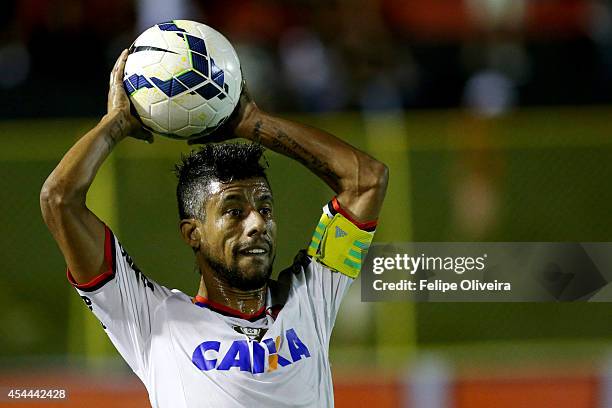 Leo Moura of Flamengo in action during the match between Vitoria and Flamengo as part of Brasileirao Series A 2014 at Estadio Manoel Barradas on...