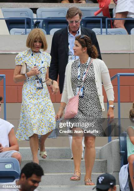 Anna Wintour, Shelby Bryan and Mirka Federer attend Day 7 of the 2014 US Open at USTA Billie Jean King National Tennis Center on August 31, 2014 in...